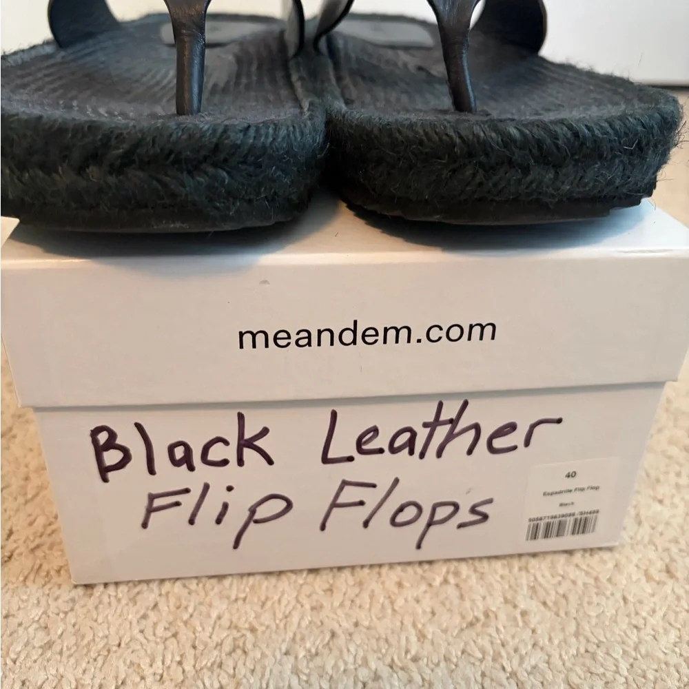 ME+EM Black Leather Espadrille Toe-Post Sandals